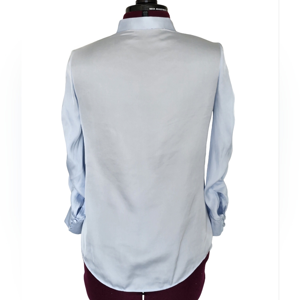 White House Black Market Light Blue Blouse With Rouched Sleeves - Picture 2 of 8